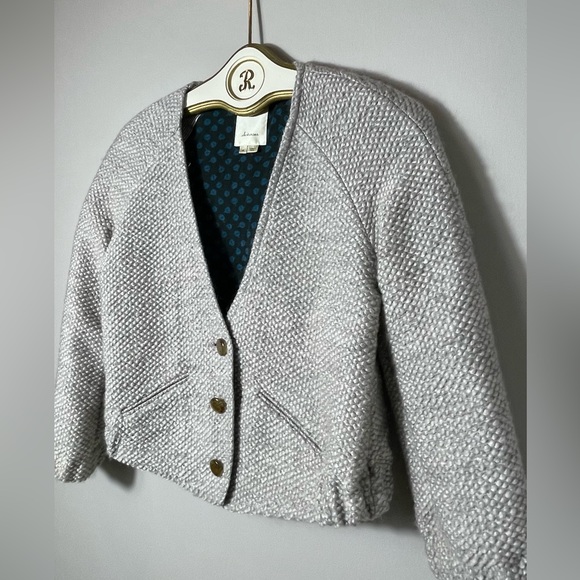 Anthropologie Elevenses Woodland Path Grey 70% Wool Crop 3/4 Sleeve Blazer - S - Picture 2 of 13
